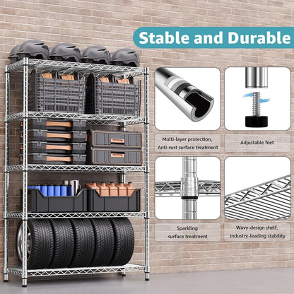 Heavy Duty 5 Tier Shelf 18*47*72" Storage Garage Rack Wire Shelving Laundry Room