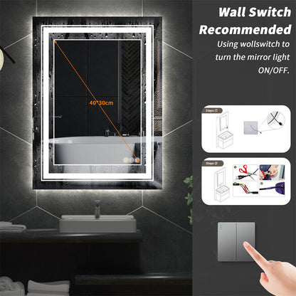 Bathroom Mirror with Front+Backlit Lights Dimmable Wall Vanity Mirrors Anti-Fog