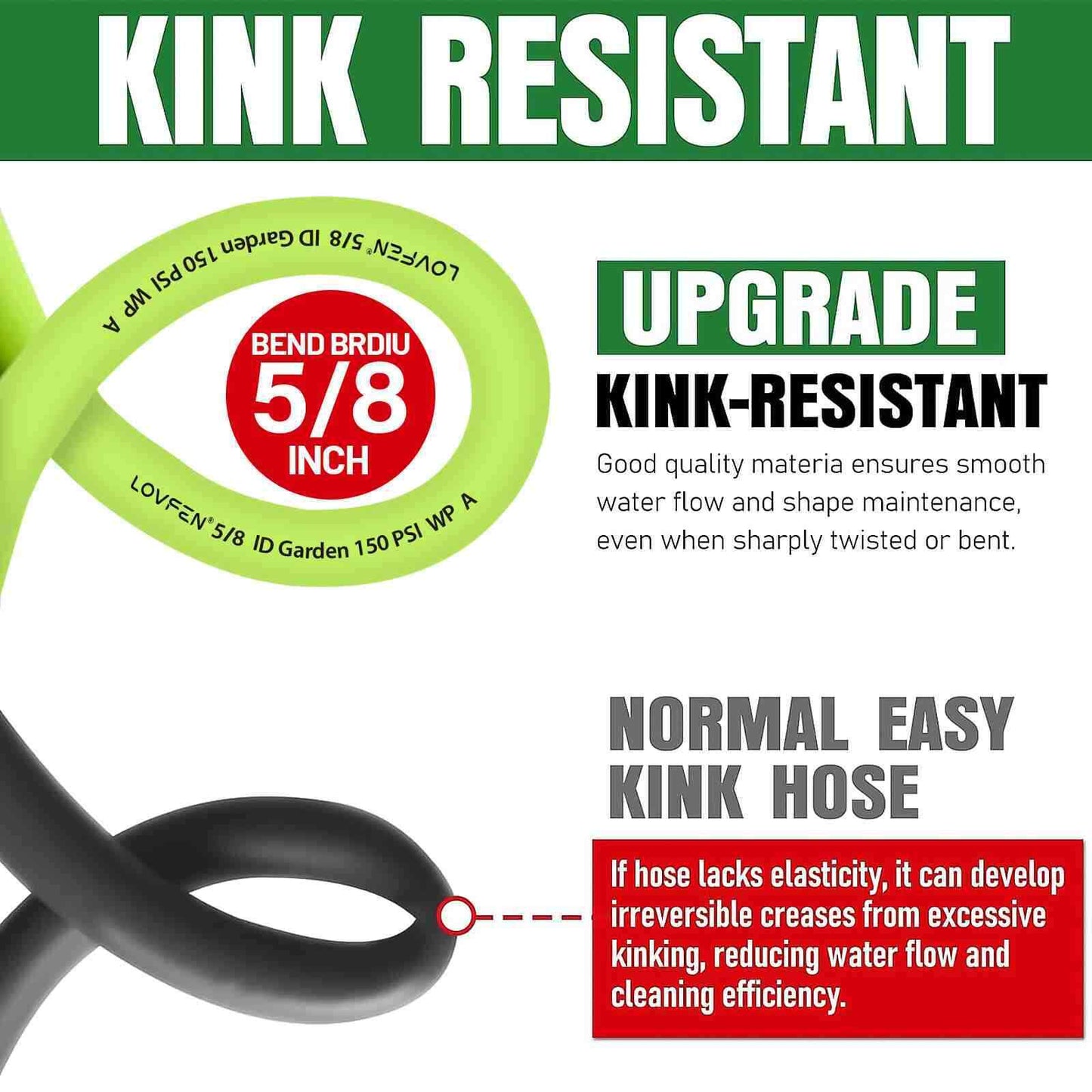 25/50/75/100/150FT Premium 5/8' Rubber Garden Hose - Heavy Duty Male to Female