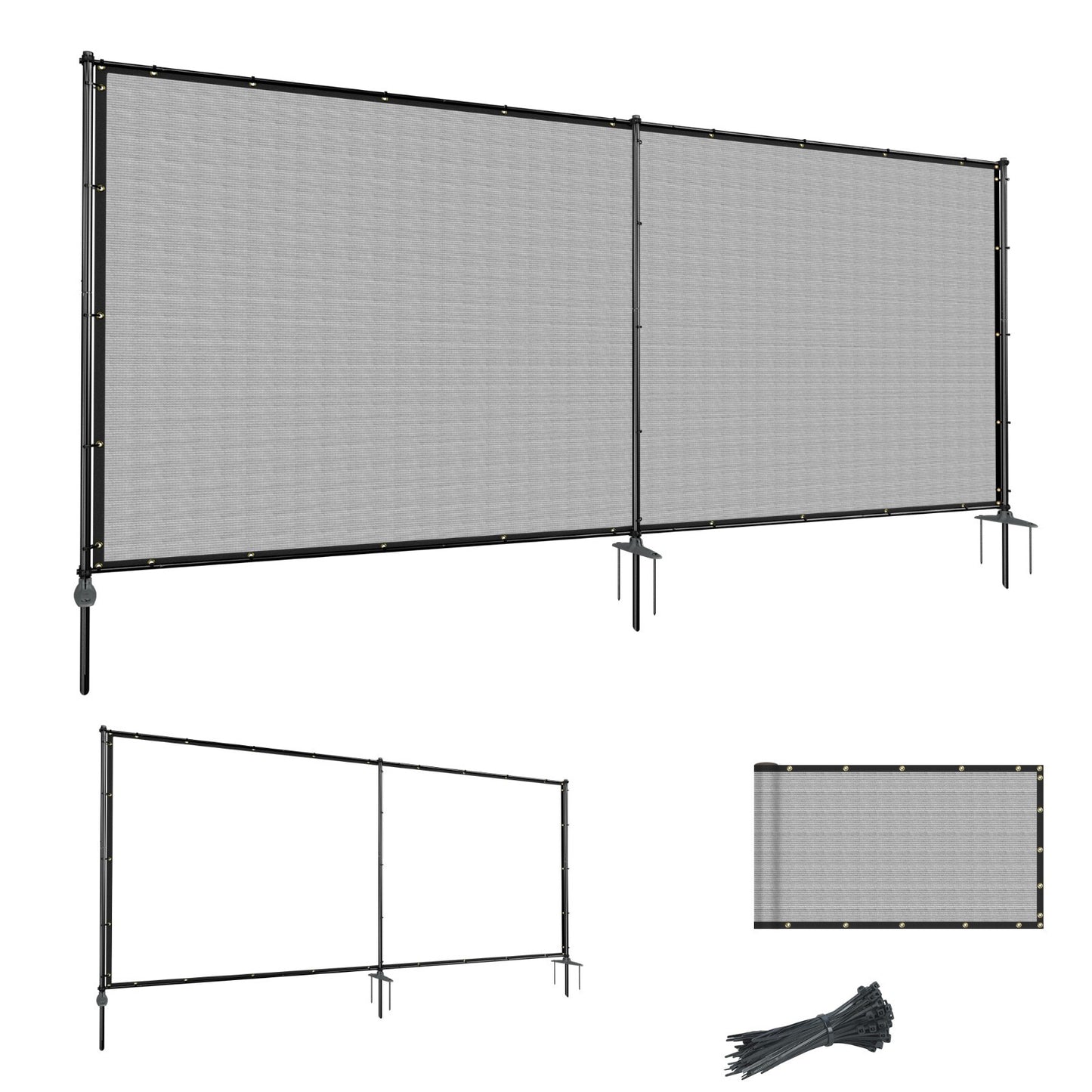 Heavy Duty Outdoor Freestanding Privacy Screen Fence Panels with Iron Poles