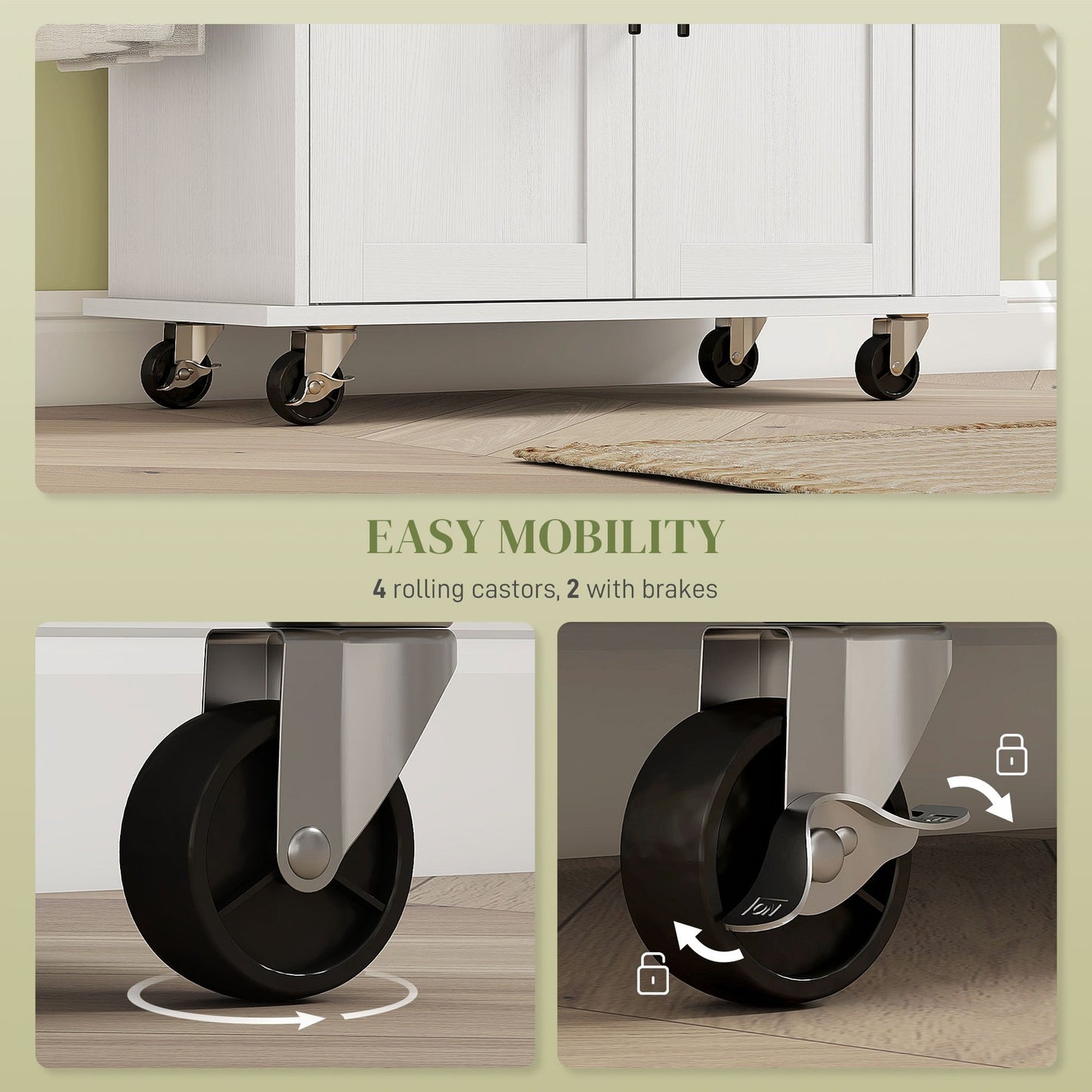 HOMCOM Kitchen Island with Storage and Power Outlets, Rolling Kitchen Cart