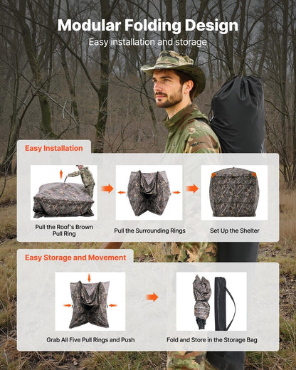 Portable Hunting Blind See Through Ground Deer Blinds 4-5 Person Carrying Bag