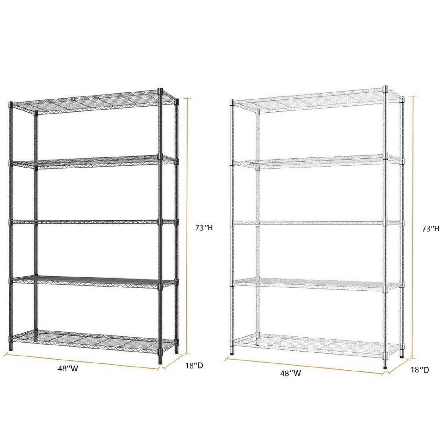 Heavy Duty 5 Tier Shelf 18*47*72" Storage Garage Rack Wire Shelving Laundry Room