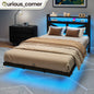 Twin Size Floating Bedroom Bed Frame with USB Charging Port & LED Lights Metal