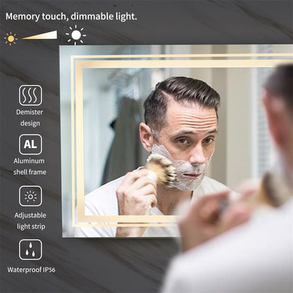 Shatter-Proof LED Bathroom Mirror with Lights Anti-Fog Stepless Dimmable Memory