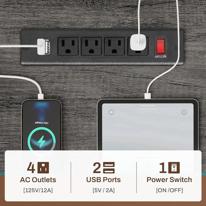 L Shaped Computer Desk with Led Lights, Hutch and Power Outlet, Home Office Desk