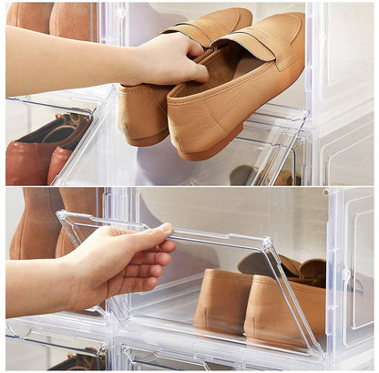 12 Clear Shoe Boxes Magnetic Drop Front Sneaker Rack Storage Organizer Stackable
