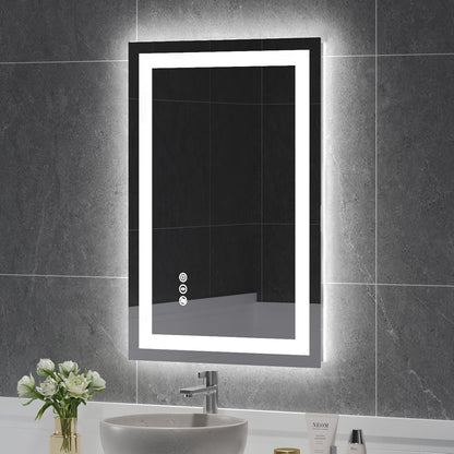 24x36in LED Bathroom Mirror Wall Vanity Mirror Dimmable Anti-fog Tempered Glass