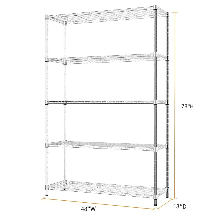 Heavy Duty 5 Tier Shelf 18*47*72" Storage Garage Rack Wire Shelving Laundry Room