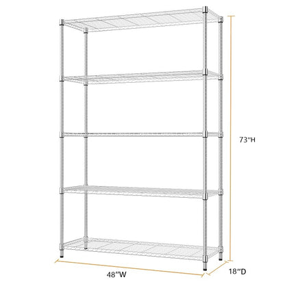 Heavy Duty 5 Tier Shelf 18*47*72" Storage Garage Rack Wire Shelving Laundry Room