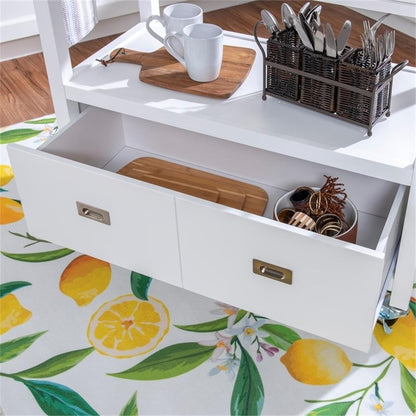 Linon Sydney Wood Rolling Kitchen Storage Cart Stainless Steel Top In White