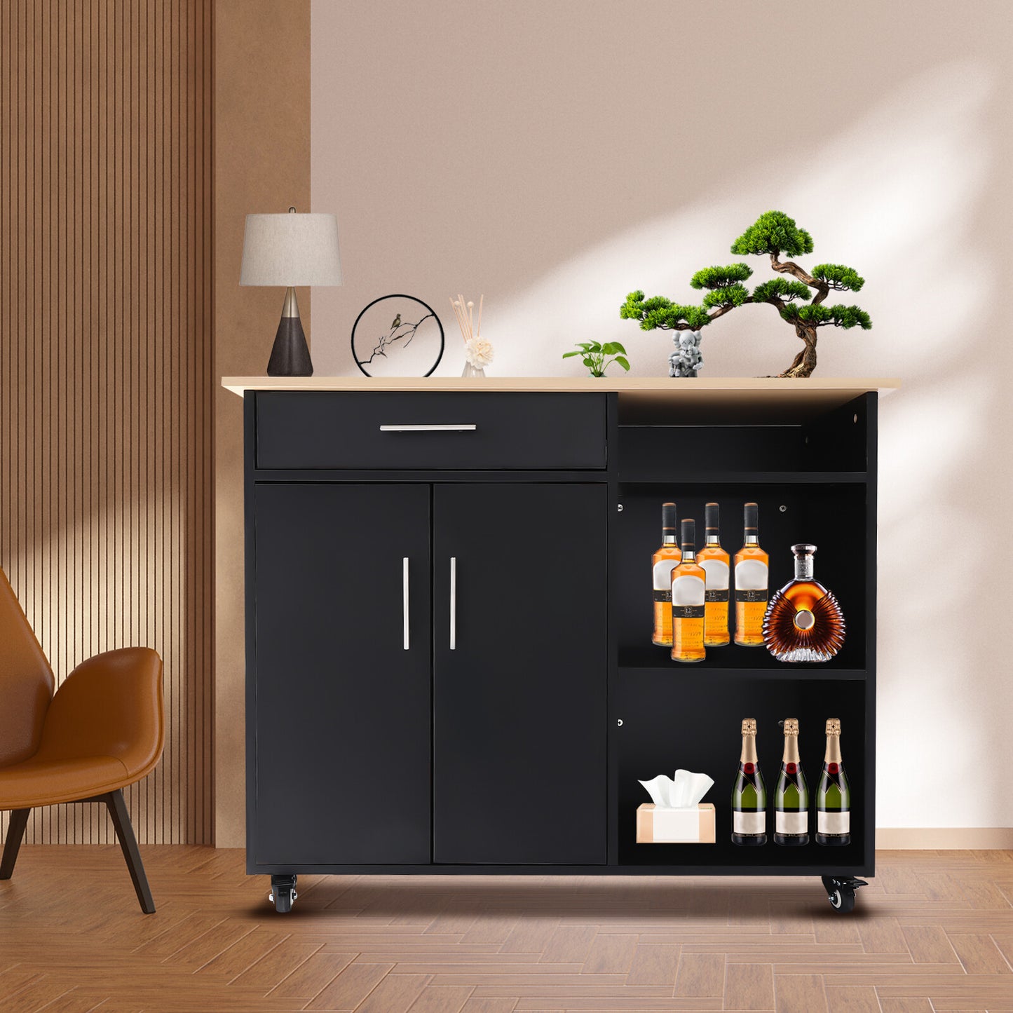 Modern Kitchen Island Cart with Storage Rolling Trolley and Easy Mobility 36.4in