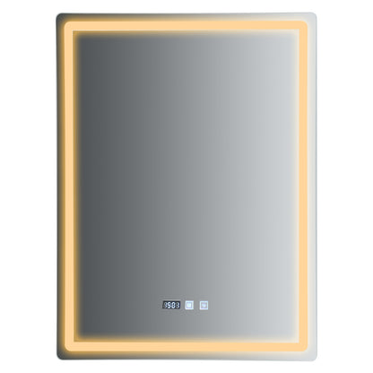 Dimmable LED Bathroom Mirror with Anti-Fog Function and Time Display 60×80 cm
