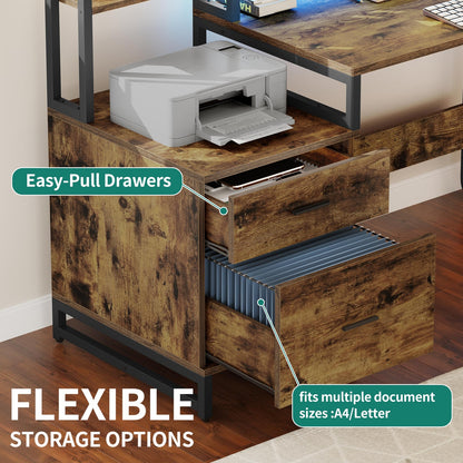 87" L Shaped Desk with File Drawer Reversible Computer Desk with Power Outlets