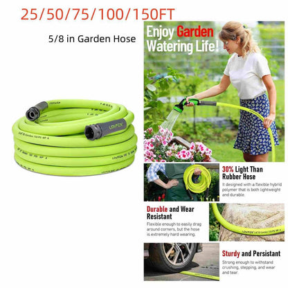 25/50/75/100/150FT Premium 5/8' Rubber Garden Hose - Heavy Duty Male to Female