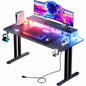Gaming Desk with LED Lights & Power Outlets, Gamer Desk with Monitor Stand