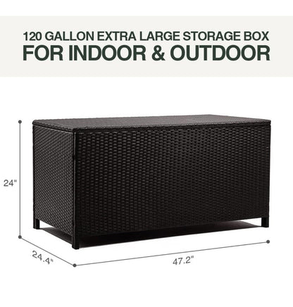 120-Gallon All-Weather Resin Outdoor Storage Deck Box L47.2"xW24.4"xH24 Black