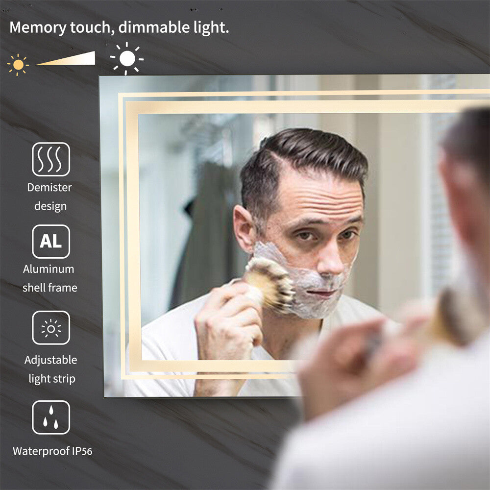 Jumbo LED Lighted Bathroom Mirror Touch Button Anti Fog Dimmable V&H Wall Mount