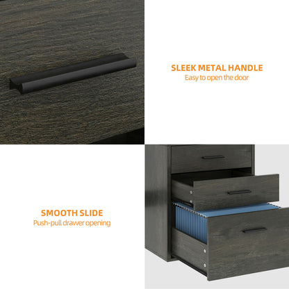 65 in L Shaped Computer Desk with File Drawer Desk w/ Power Outlets & LED Lights