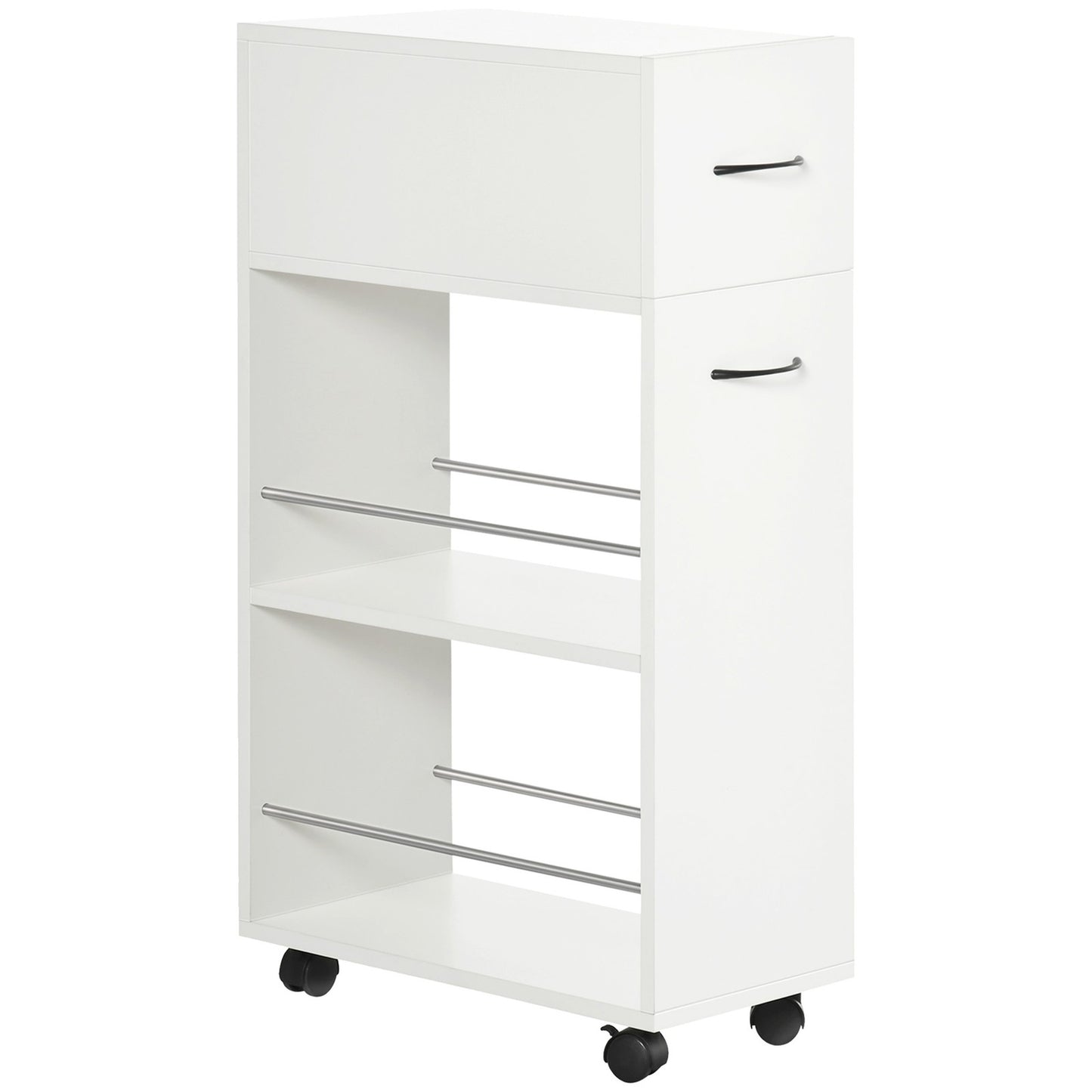 Rolling Kitchen Cart, Utility Storage Cart, Serving Trolley with Drawer, White