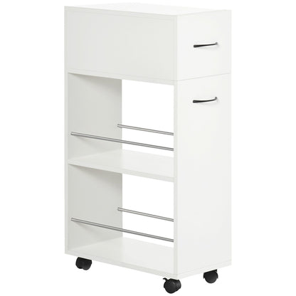 Rolling Kitchen Cart, Utility Storage Cart, Serving Trolley with Drawer, White