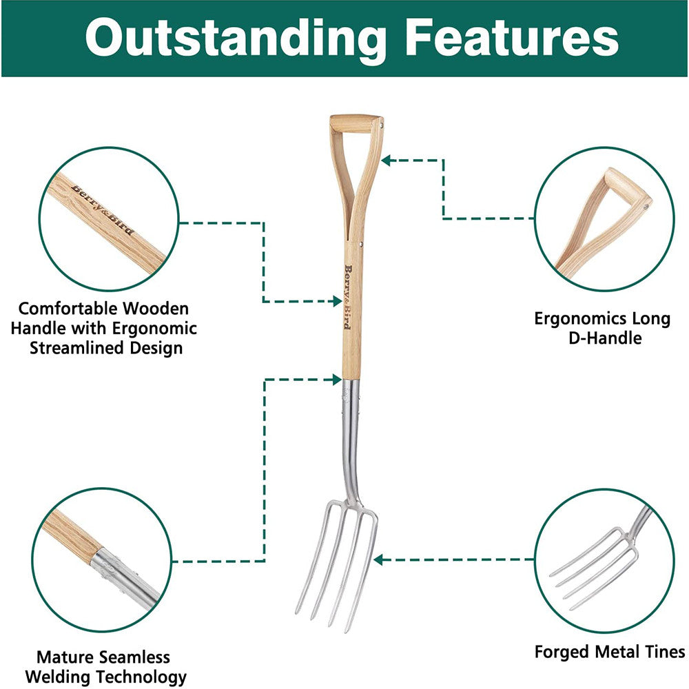 Berry&Bird 2 Pcs Gardening Digging Tools Long Handle Shovel Fork For Planting US