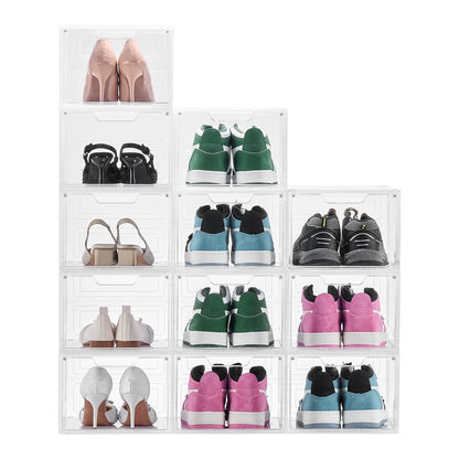 Shoe Storage Boxes 12Pack Stackable Shoe Boxes US Size 13 Transparent White