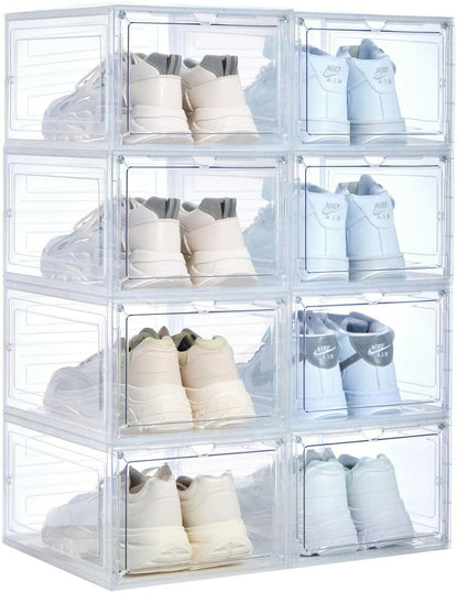 12 Clear Shoe Boxes Magnetic Drop Front Sneaker Rack Storage Organizer Stackable
