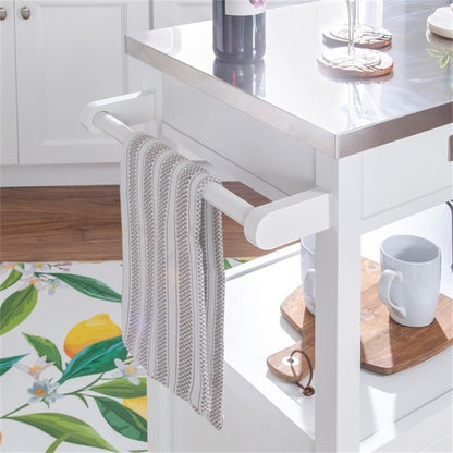 Linon Sydney Wood Rolling Kitchen Storage Cart Stainless Steel Top In White