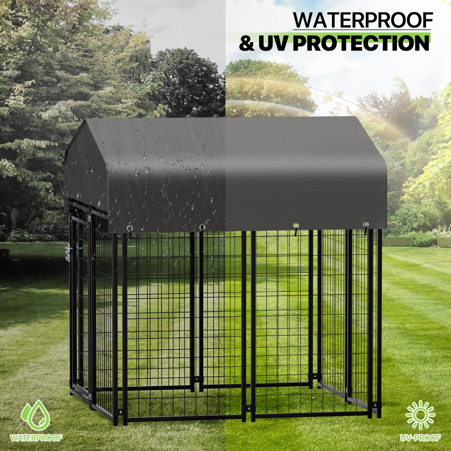 Outdoor Dog Kennel Playpen Animal Run Pet Enclosure Crate Fence w/UV-Proof Roof