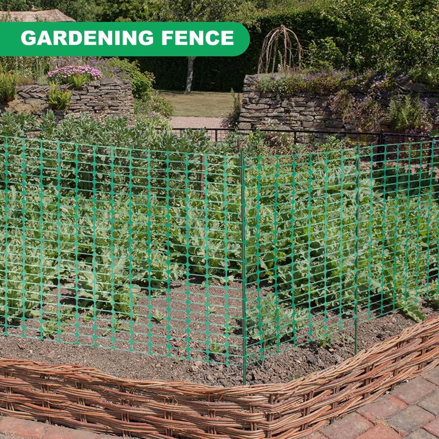 NAIZEA Garden Fence,Snow Fence Temporary Fence Plastic Fence with Posts & Stake