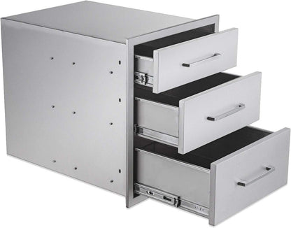 Outdoor Kitchen Drawers Stainless Steel 3-Drawer BBQ Drawer 18"W x 21"H x 23"D