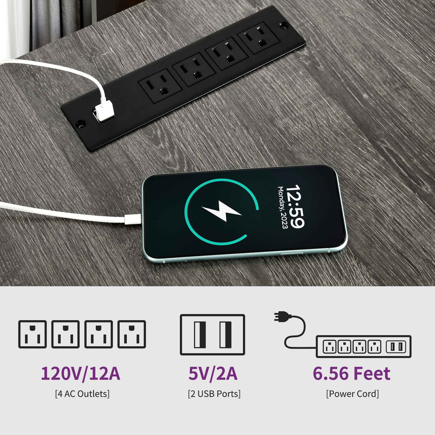 79" L-Shaped Desk U Shaped Gaming Desk Computer Desk with LED Strip & Outlets