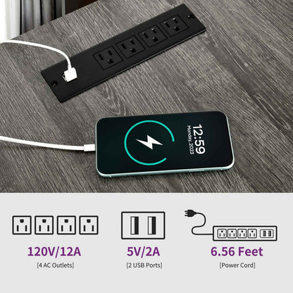 79" L-Shaped Desk U Shaped Gaming Desk Computer Desk with LED Strip & Outlets