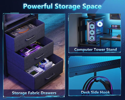 59 Inch Gaming Desk with USB Charging Ports & LED Light - Reversible Computer De