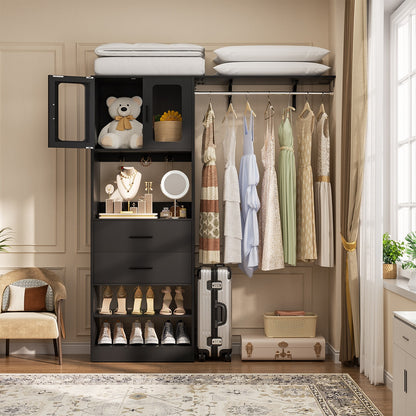 60'' W Walk-in Closet Organizer System with Door Storage Cabinet and Wood Drawer