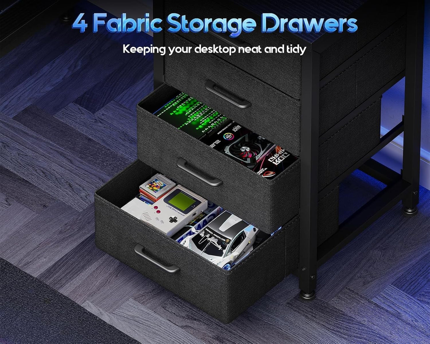 Office Table Reversible Computer Desk L Shaped Gaming Desk w/ Hook & LED Lights