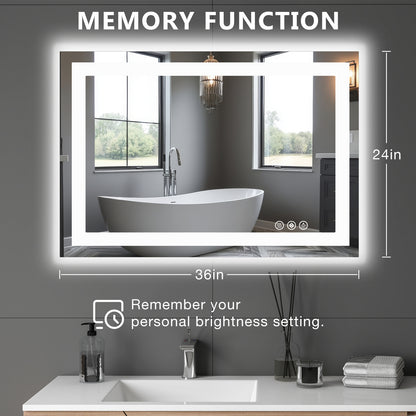 LED Dimmable Lighted Bathroom Mirror Anti-Fog Wall Mounted Rectangle Mirror