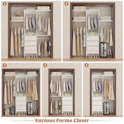 48'' Closet System with 3 Drawers Closet Organizer System Built-In Clothes Rack