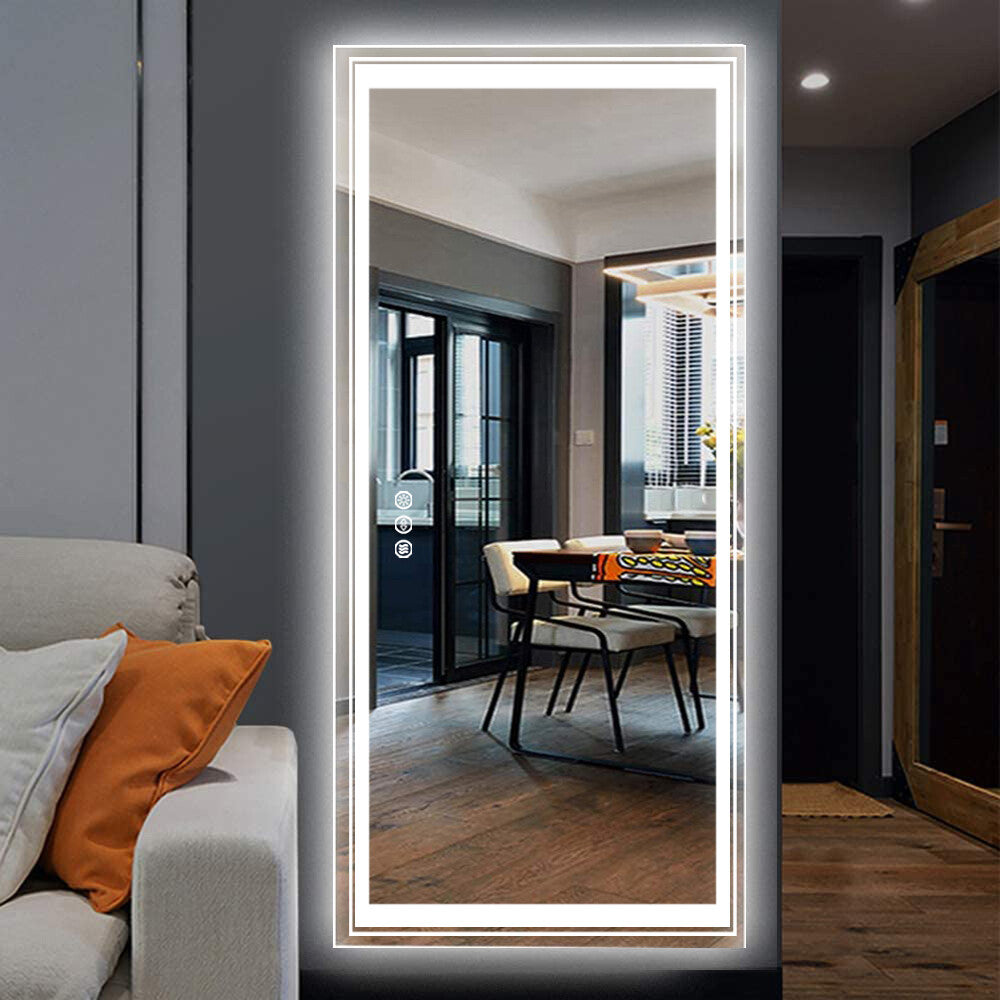 Jumbo LED Lighted Bathroom Mirror Touch Button Anti Fog Dimmable V&H Wall Mount