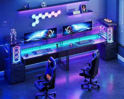 59 Inch Gaming Desk with USB Charging Ports & LED Light - Reversible Computer De