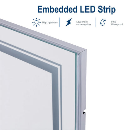 Jumbo LED Lighted Bathroom Mirror Touch Button Anti Fog Dimmable V&H Wall Mount