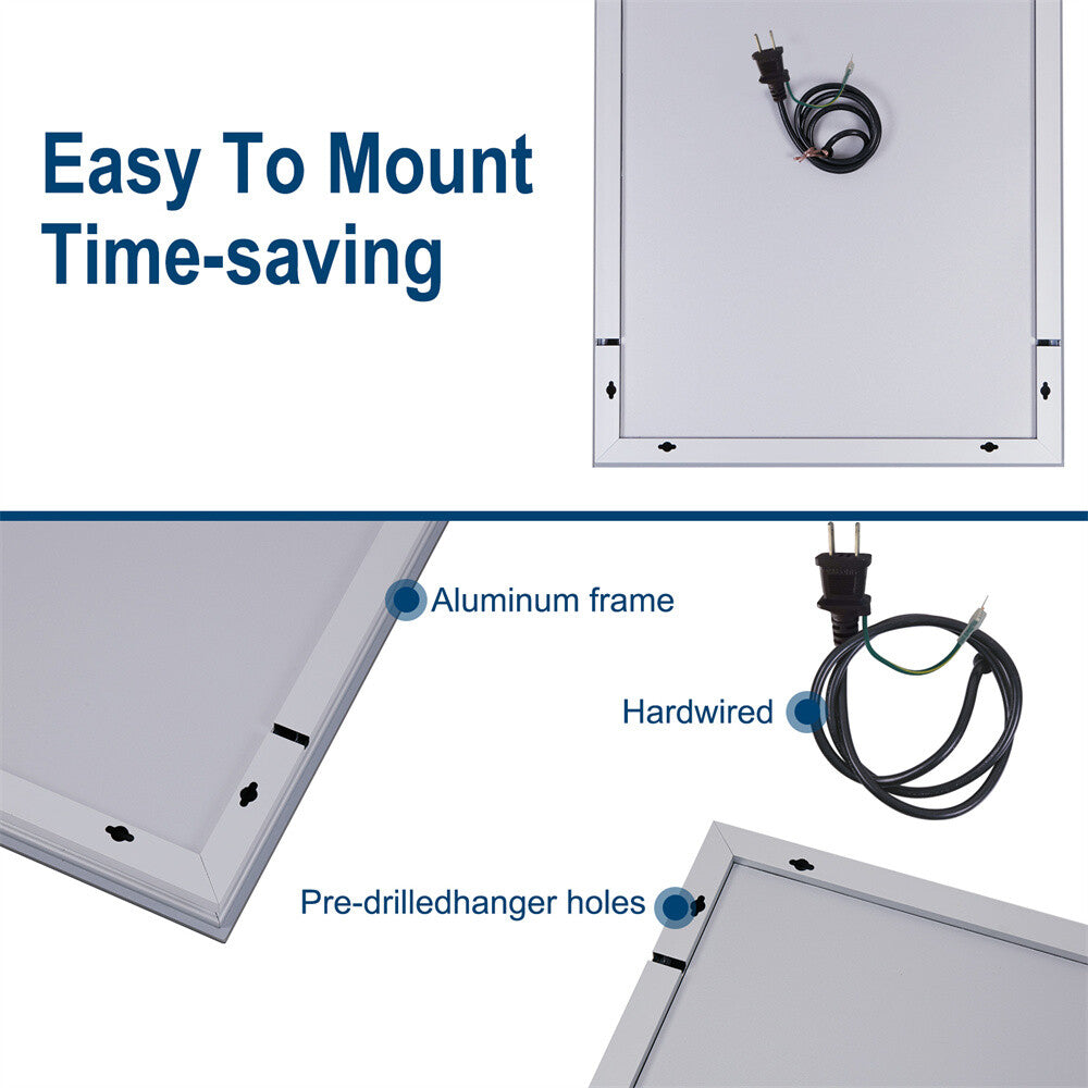 Bathroom Mirror with Front+Backlit Lights Dimmable Wall Vanity Mirrors Anti-Fog