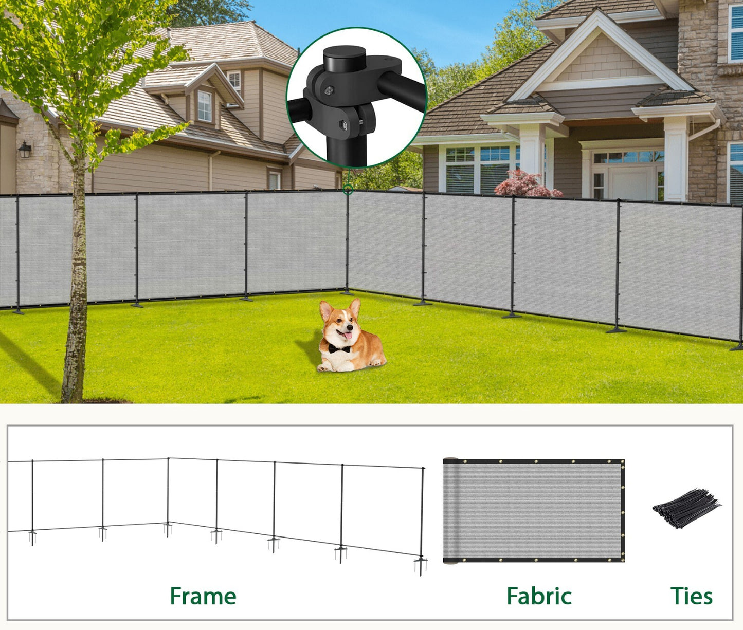 Heavy Duty Outdoor Freestanding Privacy Screen Fence Panels with Iron Poles