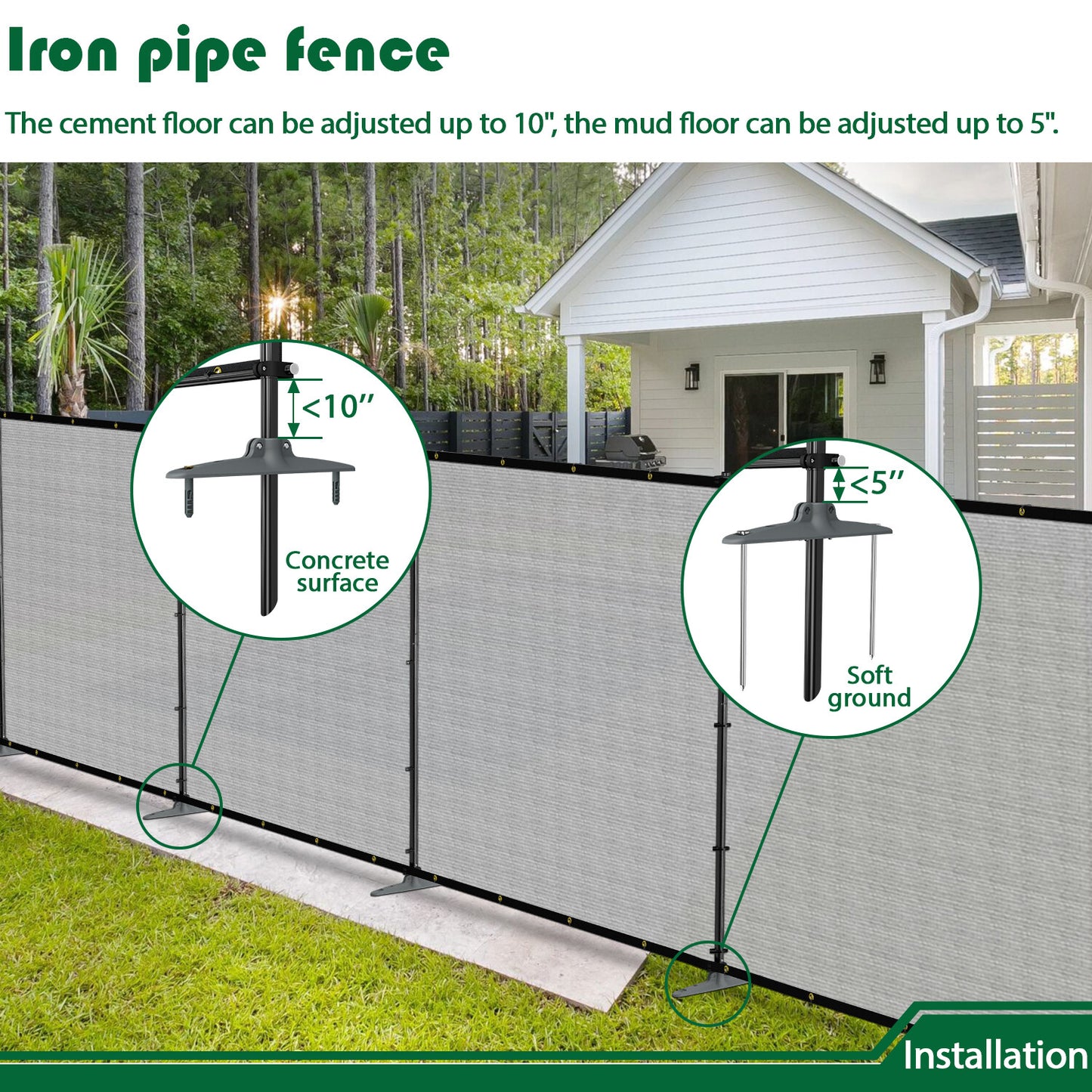 Heavy Duty Outdoor Freestanding Privacy Screen Fence Panels with Iron Poles