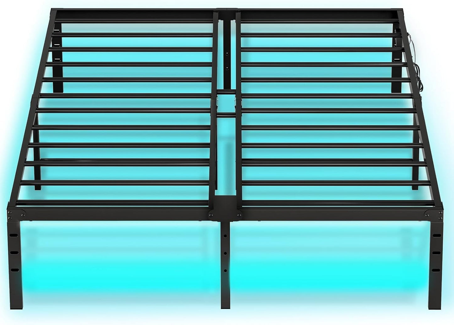 Full Bed Frame with LED Lights Metal Platform Bed Frame with Charging Station