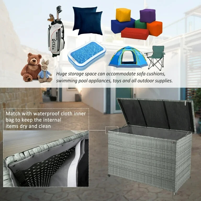 150 Gallon Outdoor Storage Deck Box Waterproof Large Patio Rattan Storage Bin GR