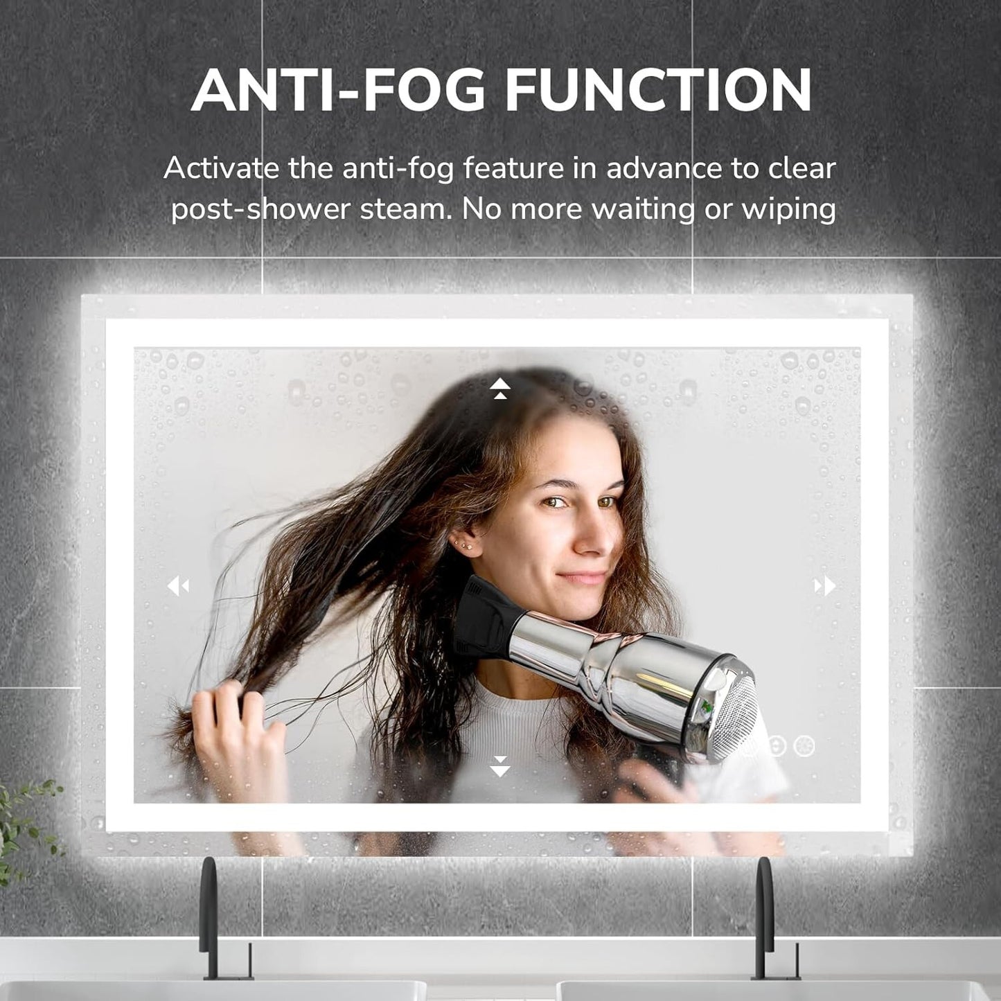 48 x 32in LED Bathroom Mirror Dimmable Anti-fog Wall Vanity Touch Makeup Mirror