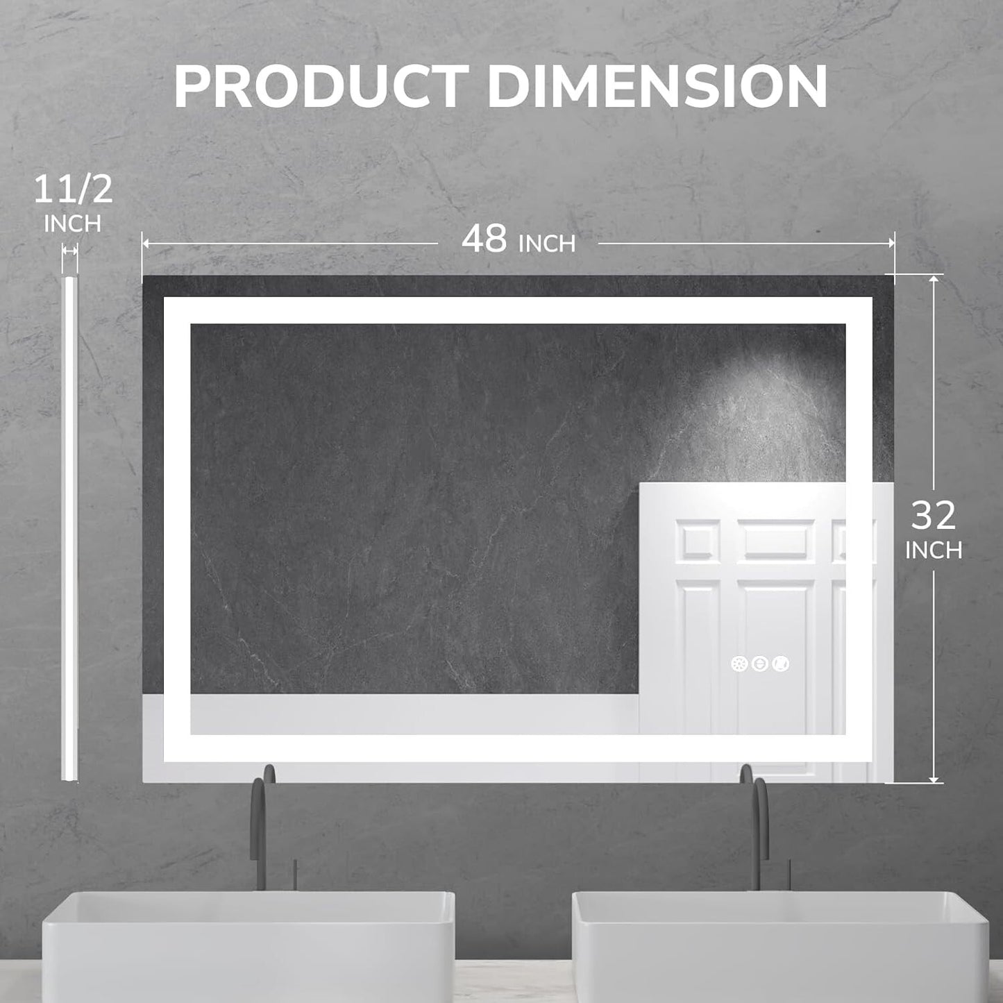 48 x 32in LED Bathroom Mirror Dimmable Anti-fog Wall Vanity Touch Makeup Mirror