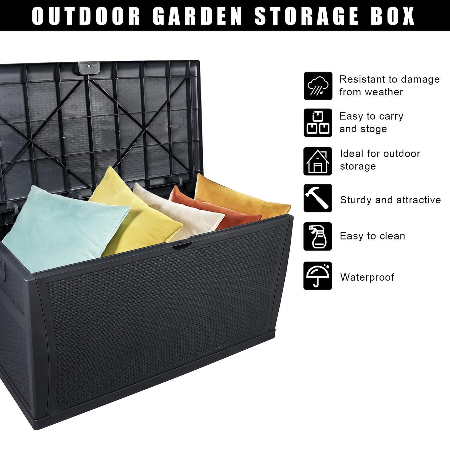120 Gallon Outdoor Storage Deck Box Large Chest Bin Patio Furniture Garden Bench
